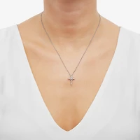 Diamonart Womens White Cubic Zirconia Sterling Silver Cross 18 Inch Pendant Necklace