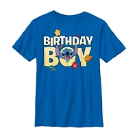 Disney Collection Little & Big Kid Boys Crew Neck Short Sleeve Regular Fit Lilo Stitch Graphic T-Shirt