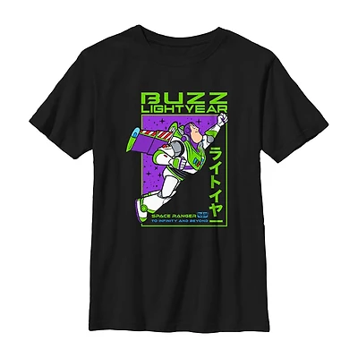 Disney Collection Little & Big Kid Boys Crew Neck Short Sleeve Regular Fit Buzz Lightyear Toy Story Graphic T-Shirt