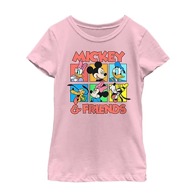 Disney Collection Little & Big Kid Girls Crew Neck Short Sleeve Regular Fit Mickey and Friends Graphic T-Shirt
