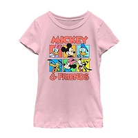 Disney Collection Little & Big Kid Girls Crew Neck Short Sleeve Regular Fit Mickey and Friends Graphic T-Shirt