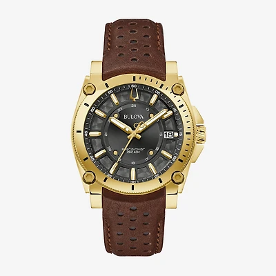 Bulova Luxury  Icon Mens Brown Leather Strap Watch 97b216
