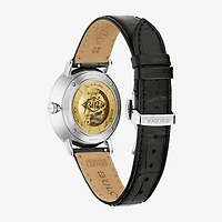 Bulova Frank Sinatra Rat Pack Mens Automatic Black Leather Strap Watch 96b406