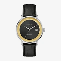 Bulova Frank Sinatra Rat Pack Mens Automatic Black Leather Strap Watch 96b406