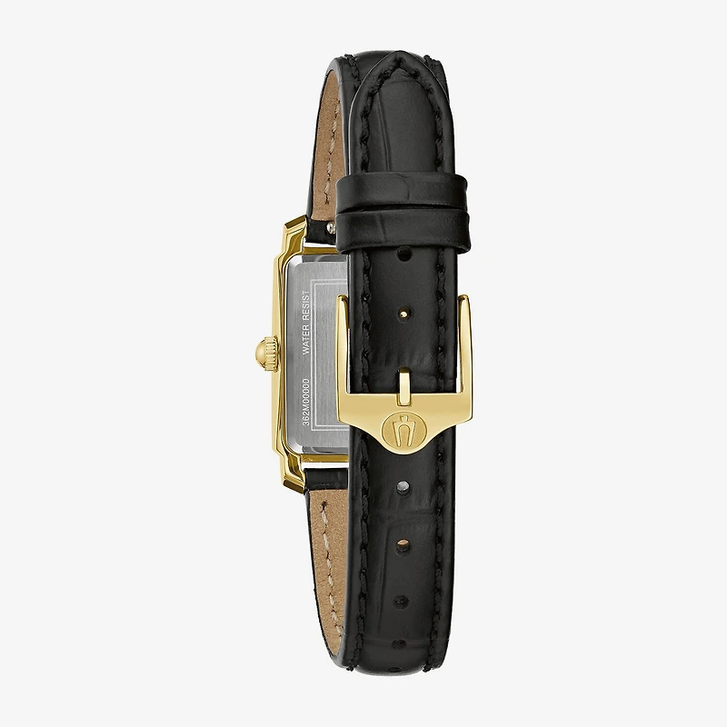Bulova Classic Sutton Womens Diamond Accent Black Leather Strap Watch 97p166