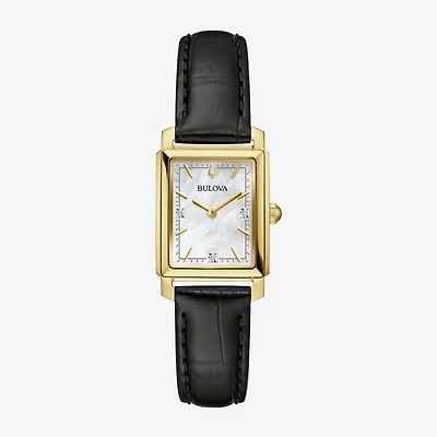 Bulova Classic Sutton Womens Diamond Accent Black Leather Strap Watch 97p166