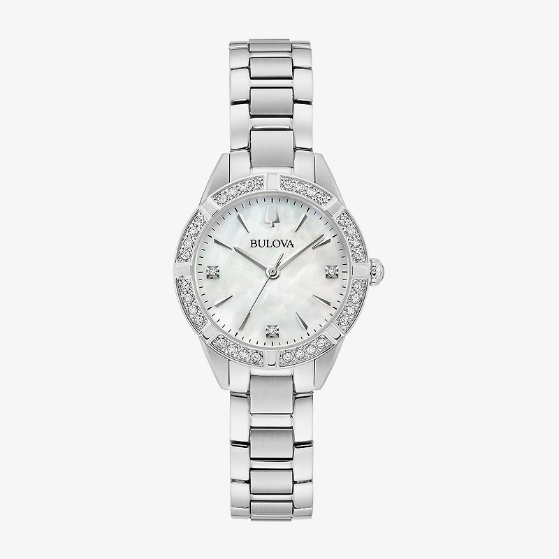 Bulova Classic Sutton Womens Diamond Accent Silver Tone Stainless Steel Bracelet Watch 96r253
