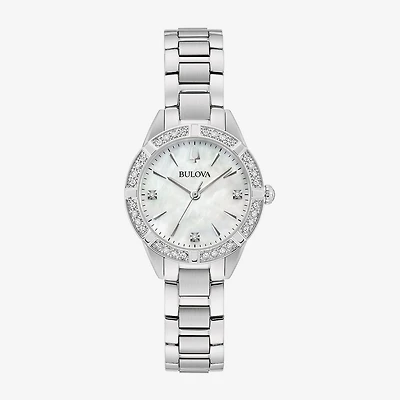 Bulova Classic Sutton Womens Diamond Accent Silver Tone Stainless Steel Bracelet Watch 96r253
