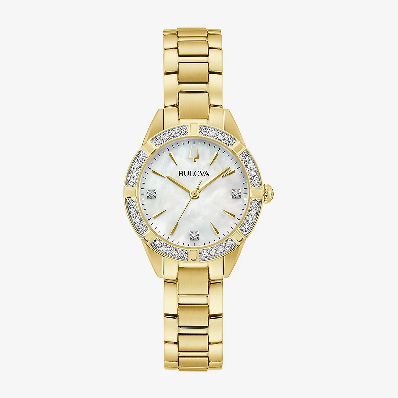 Bulova Classic Sutton Womens Diamond Accent Gold Tone Stainless Steel Bracelet Watch 98r297