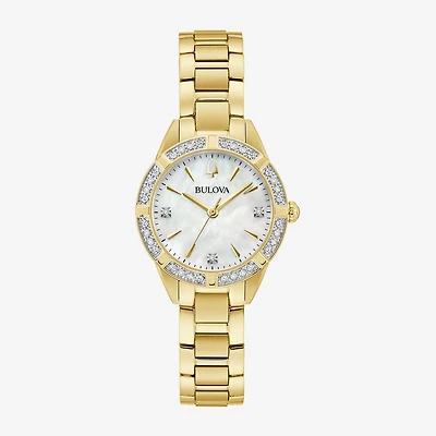 Bulova Classic Sutton Womens Diamond Accent Gold Tone Stainless Steel Bracelet Watch 98r297