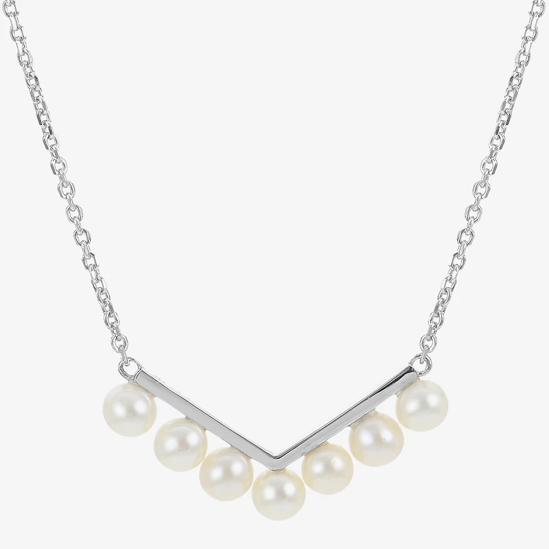 Womens White Sterling Silver 18 Inch Chevron Necklace