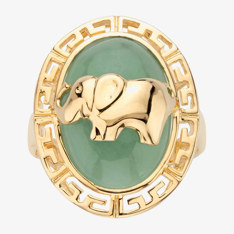 Elephant Womens 3MM Genuine Green Jade 14K Gold Over Silver Band