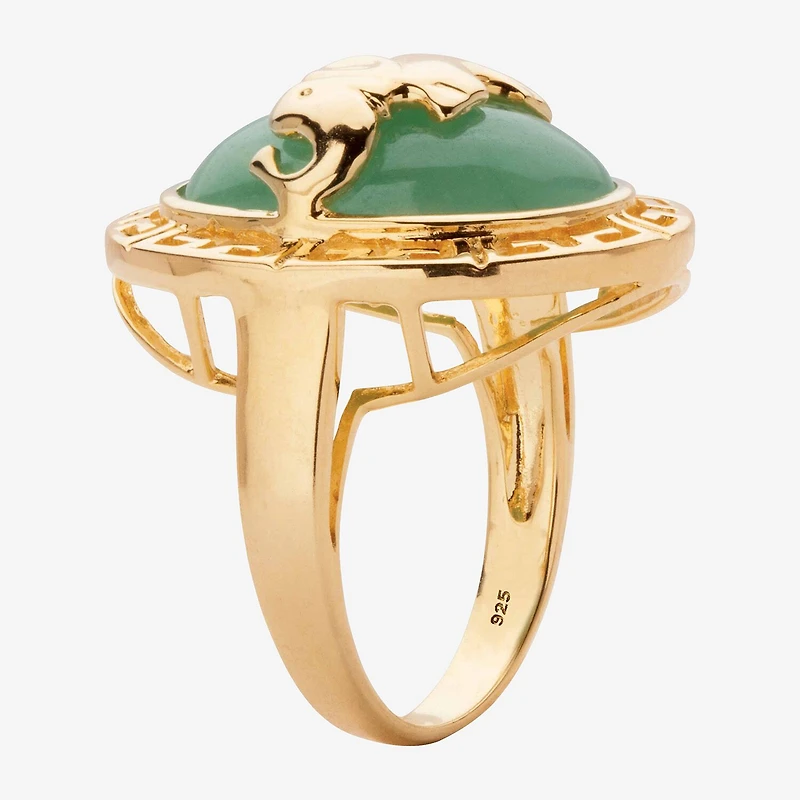 Elephant Womens 3MM Genuine Green Jade 14K Gold Over Silver Band