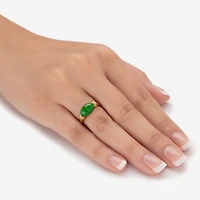 Womens Genuine Green Jade 14K Gold Over Silver Cocktail Ring