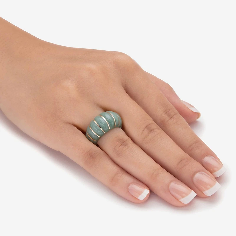 Womens 3.5MM Genuine Green Jade 10K Gold Band
