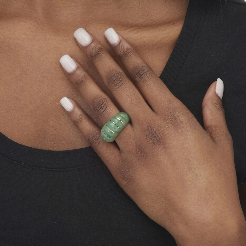 Womens 3.5MM Genuine Green Jade 10K Gold Band