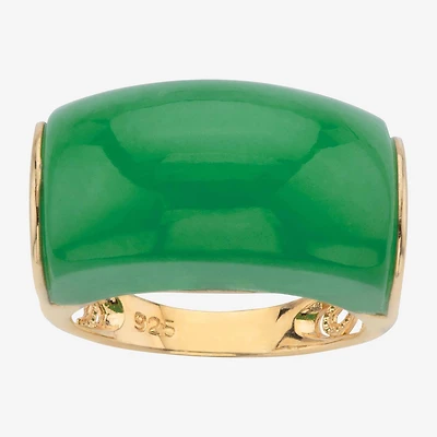 Womens 3MM Genuine Green Jade 14K Gold Over Silver Band