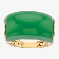 Womens 3MM Genuine Green Jade 14K Gold Over Silver Band