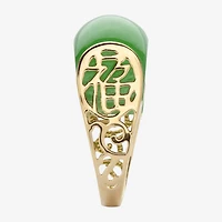 Womens 3MM Genuine Green Jade 14K Gold Over Silver Band