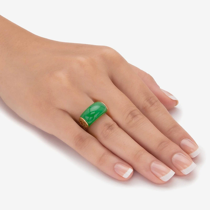 Womens 3MM Genuine Green Jade 14K Gold Over Silver Band