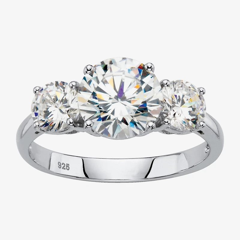 Diamonart Womens CT. T.W. Cubic Zirconia Platinum Over Silver Round Engagement Ring