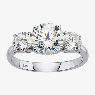 Diamonart Womens CT. T.W. Cubic Zirconia Platinum Over Silver Round Engagement Ring