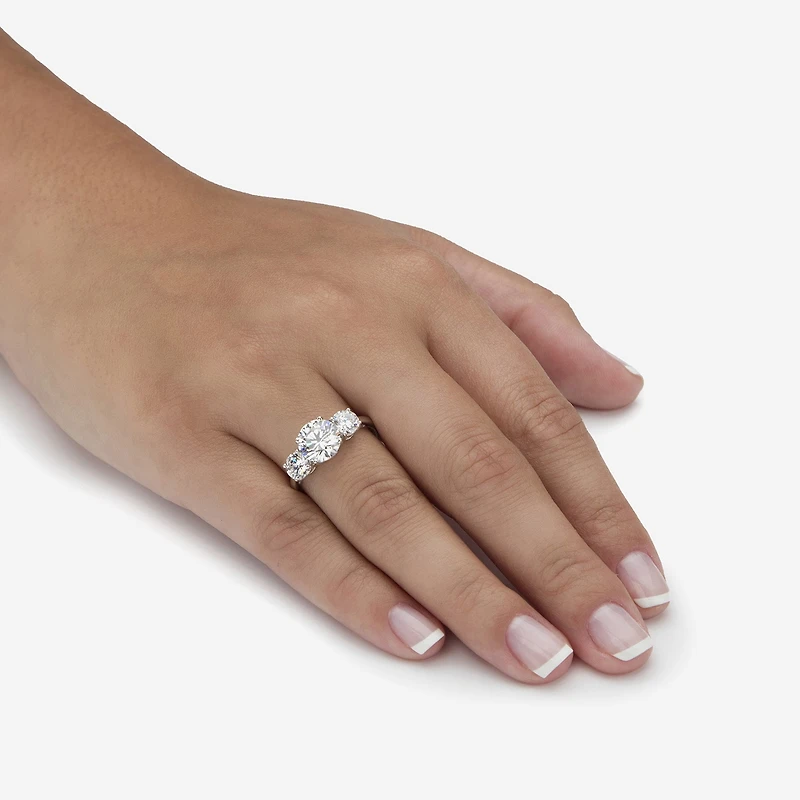Diamonart Womens CT. T.W. Cubic Zirconia Platinum Over Silver Round Engagement Ring