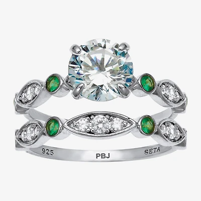 Diamonart Womens 2 1/2 CT. T.W. Cubic Zirconia Platinum Over Silver Round Bridal Set