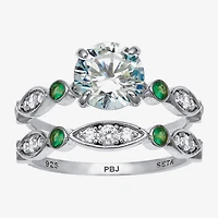 Diamonart Womens 2 1/2 CT. T.W. Cubic Zirconia Platinum Over Silver Round Bridal Set