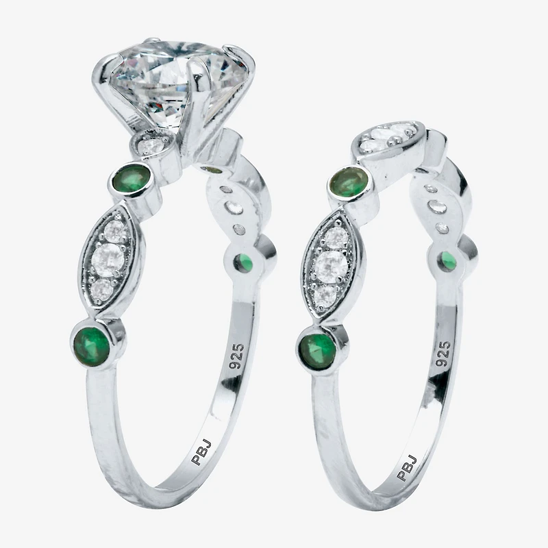 Diamonart Womens 2 1/2 CT. T.W. Cubic Zirconia Platinum Over Silver Round Bridal Set