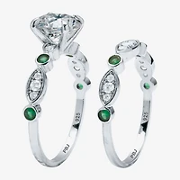 Diamonart Womens 2 1/2 CT. T.W. Cubic Zirconia Platinum Over Silver Round Bridal Set