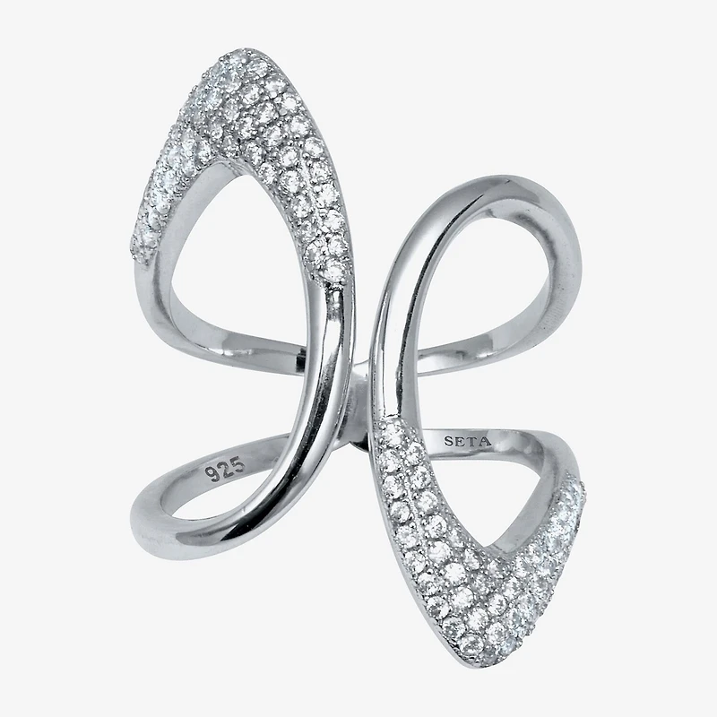 Diamonart Womens 1/ CT. T.W. Cubic Zirconia Sterling Silver Round Cocktail Ring