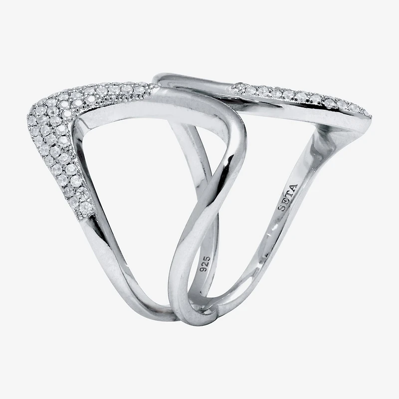 Diamonart Womens 1/ CT. T.W. Cubic Zirconia Sterling Silver Round Cocktail Ring