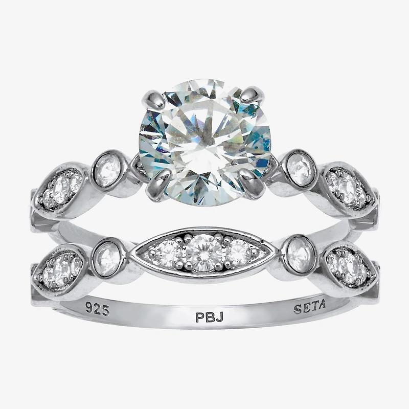 Diamonart Womens 2 1/2 CT. T.W. Cubic Zirconia Platinum Over Silver Round Bridal Set