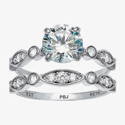 Diamonart Womens 2 1/2 CT. T.W. Cubic Zirconia Platinum Over Silver Round Bridal Set