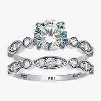 Diamonart Womens 2 1/2 CT. T.W. Cubic Zirconia Platinum Over Silver Round Bridal Set