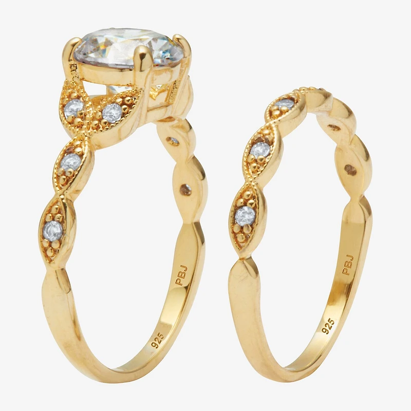 Diamonart Womens 2 1/5 CT. T.W. Cubic Zirconia 14K Gold Over Silver Round Bridal Set