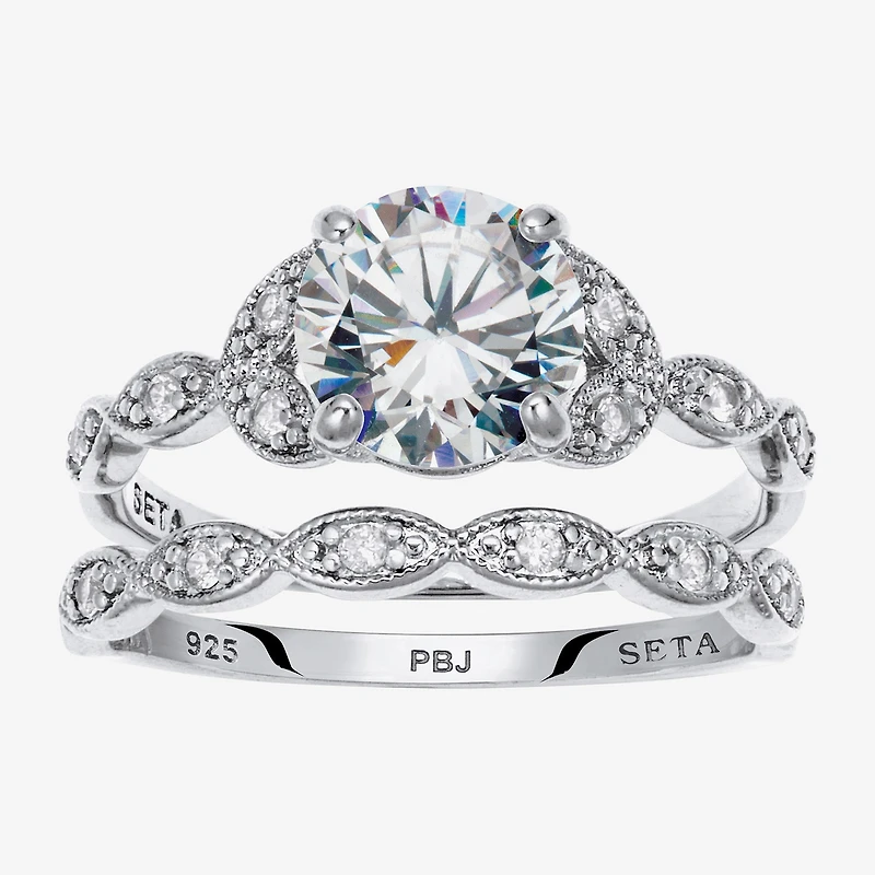 Diamonart Womens 2 1/5 CT. T.W. Cubic Zirconia Platinum Over Silver Round Bridal Set