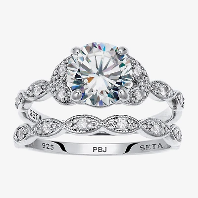 Diamonart Womens 2 1/5 CT. T.W. Cubic Zirconia Platinum Over Silver Round Bridal Set