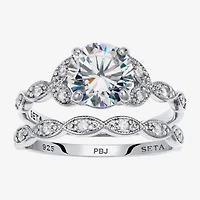 Diamonart Womens 2 1/5 CT. T.W. Cubic Zirconia Platinum Over Silver Round Bridal Set