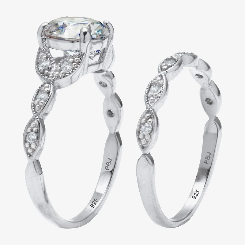 Diamonart Womens 2 1/5 CT. T.W. Cubic Zirconia Platinum Over Silver Round Bridal Set