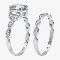 Diamonart Womens 2 1/5 CT. T.W. Cubic Zirconia Platinum Over Silver Round Bridal Set