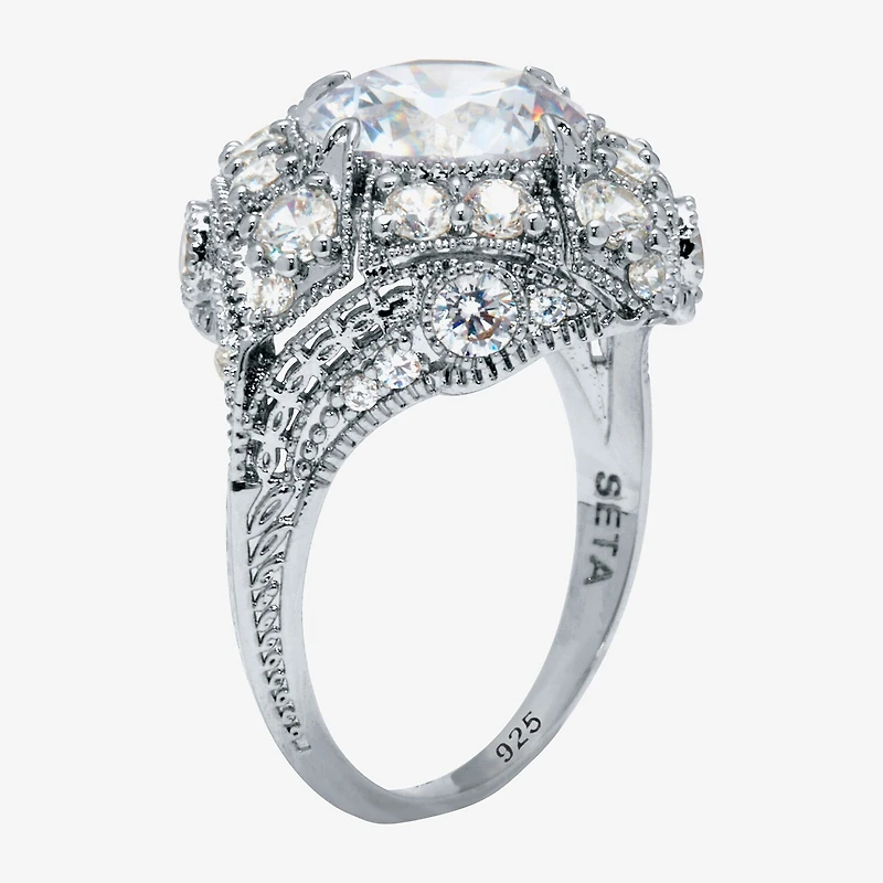 Diamonart Womens 5 1/2 CT. T.W. Cubic Zirconia Platinum Over Silver Round Cocktail Ring