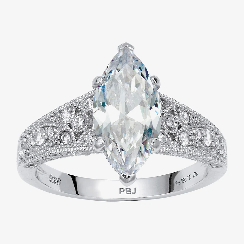 Diamonart Womens 3 1/4 CT. T.W. Cubic Zirconia Platinum Over Silver Diamond Engagement Ring