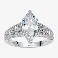 Diamonart Womens 3 1/4 CT. T.W. Cubic Zirconia Platinum Over Silver Diamond Engagement Ring
