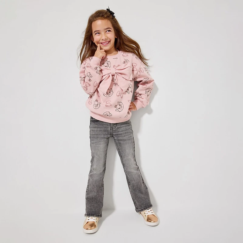 Disney Collection Little & Big Kid Girls Crew Neck Fleece Long Sleeve The Aristocats Sweatshirt