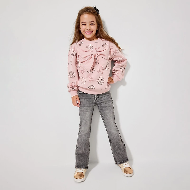 Disney Collection Little & Big Kid Girls Crew Neck Fleece Long Sleeve The Aristocats Sweatshirt