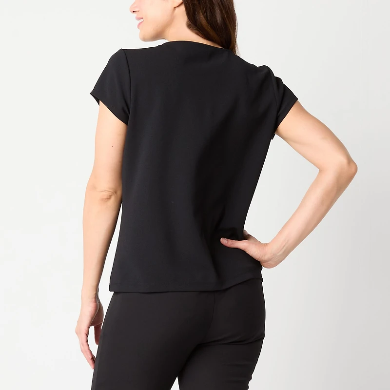 Liz Claiborne Womens Round Neck Short Sleeve Blouse