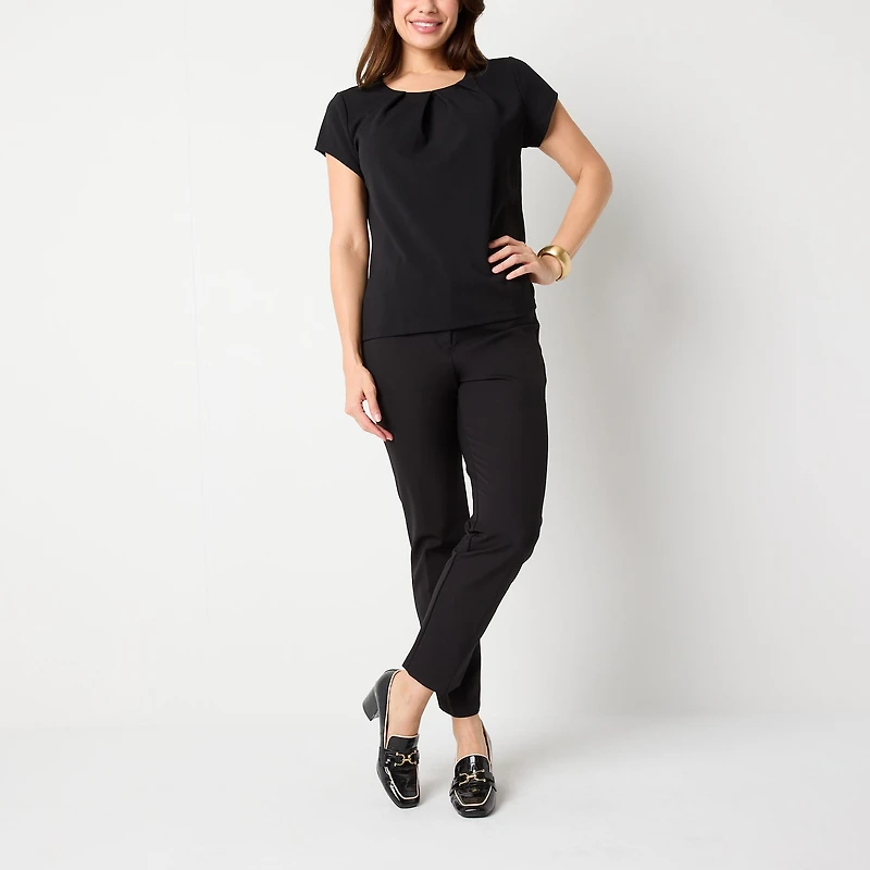 Liz Claiborne Womens Round Neck Short Sleeve Blouse