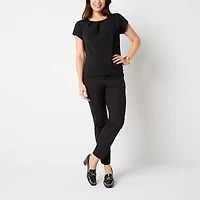Liz Claiborne Womens Round Neck Short Sleeve Blouse